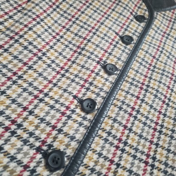 Pendleton Size 6 Petite Virgin Wool Lined Jacket Houndstooth Faux Leather Trim - Picture 5 of 10